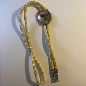 Vintage Yellow Bolo Tie with Copper Tone Metal Bull Design